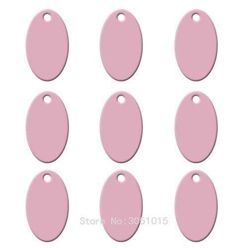 Wholesale pack of 100 oval aluminum pet ID tags, customizable with names and phone numbers, ideal for dog collars.